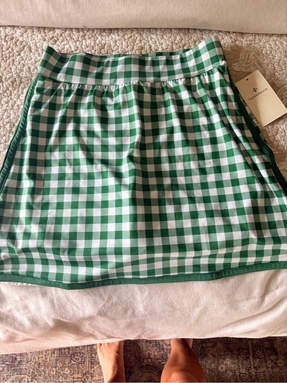 Tuckernuck Green White Gingham Skirt NWT Preppy A Line